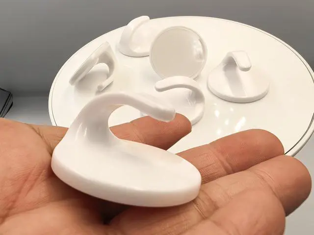 Alt view image 2 of 7 - 6 Pcs Adhesive Plastic Hooks - Small Wall Hooks for Hanging, Drill-Free, Seamless - Kitchen Bathroom - 44 * 44 * 25 mm, White (for 2.5 LB)