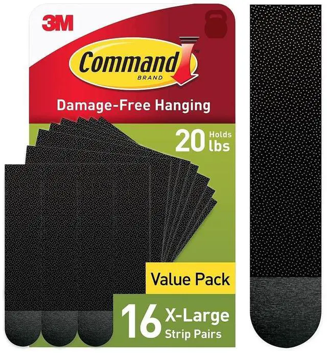 Main image of 20 lb X-Large Picture Hanging Strips, 16 Pairs Black Command Strips Heavy Duty Picture Hanger