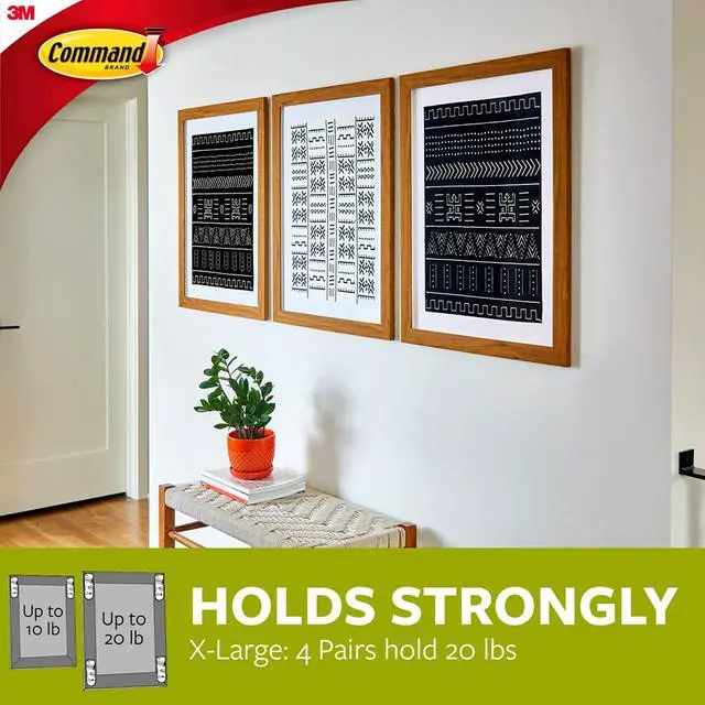Alt view image 6 of 7 - 20 lb X-Large Picture Hanging Strips, 16 Pairs Black Command Strips Heavy Duty Picture Hanger