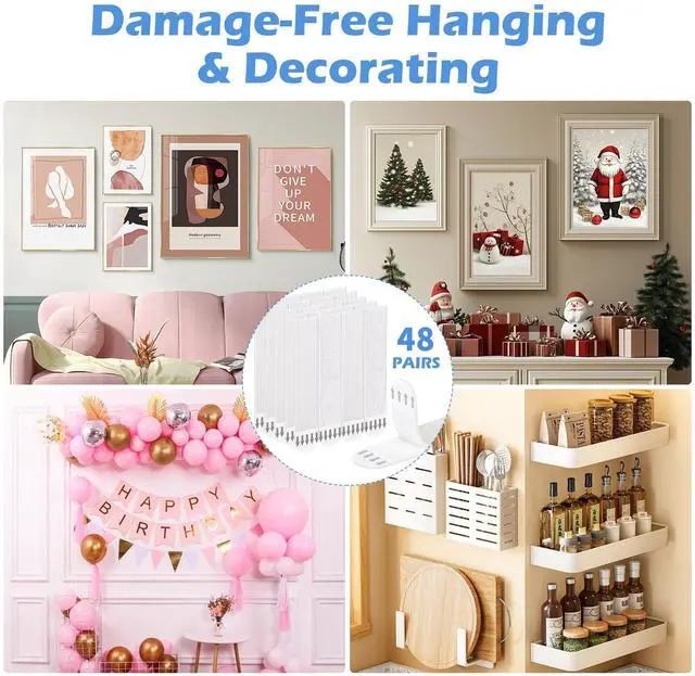 Alt view image 2 of 7 - Picture Hanging Strips 24 Pairs (48 Strips) Removable Adhesive Hook and Loop Wall Strips, Frame Stickers No Nails for Home Decor Wall Posters Damage Free Hanging Picture Hangers