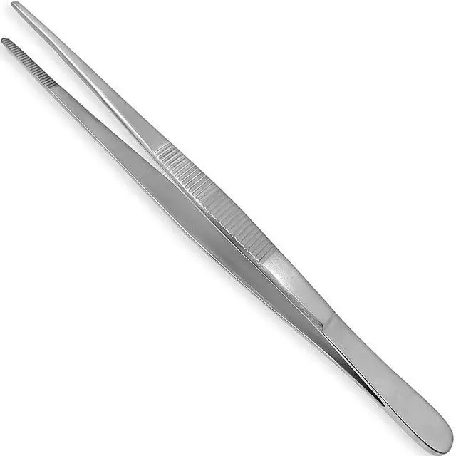 Main image of Thumb Dressing Forceps, Mulipurpose Tweezer Stainless Steel, Serrated Tip Straight 5.5 Inch