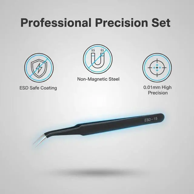 Alt view image 2 of 7 - 6-Piece Precision Tweezers Set, ESD Tools for Electronics Repair and Crafts | Stainless Steel Precision Tweezers With Varied Tip Styles for Electronics Repair, Jewelry, Crafts, Models and Small Parts.