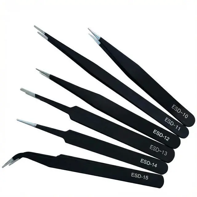 Main image of 6-Piece Precision Tweezers Set, ESD Tools for Electronics Repair and Crafts | Stainless Steel Precision Tweezers With Varied Tip Styles for Electronics Repair, Jewelry, Crafts, Models and Small Parts.
