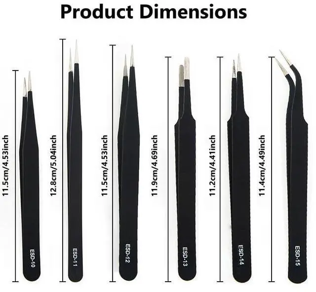 Alt view image 3 of 7 - 6-Piece Precision Tweezers Set, ESD Tools for Electronics Repair and Crafts | Stainless Steel Precision Tweezers With Varied Tip Styles for Electronics Repair, Jewelry, Crafts, Models and Small Parts.