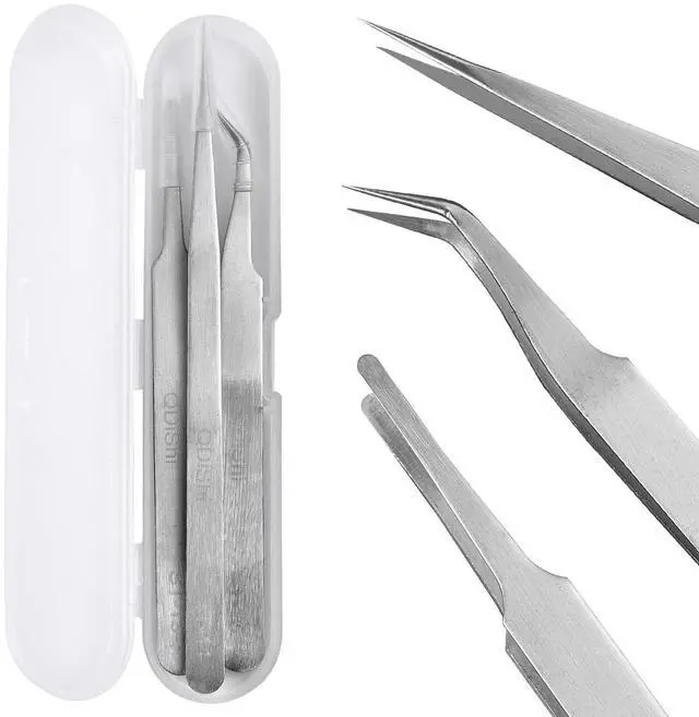 Main image of Precision Tweezers Set,Upgraded Stainless Steel of Tweezers - Extra Fine,Angled,Blunt Tips for Electronics,Hobby, Industrial,Laboratory Work,Jewelry-Making,Model,Craft3Pcs