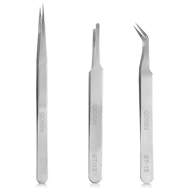 Alt view image 2 of 7 - Precision Tweezers Set,Upgraded Stainless Steel of Tweezers - Extra Fine,Angled,Blunt Tips for Electronics,Hobby, Industrial,Laboratory Work,Jewelry-Making,Model,Craft3Pcs