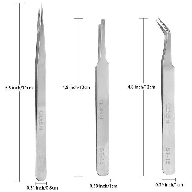Alt view image 3 of 7 - Precision Tweezers Set,Upgraded Stainless Steel of Tweezers - Extra Fine,Angled,Blunt Tips for Electronics,Hobby, Industrial,Laboratory Work,Jewelry-Making,Model,Craft3Pcs