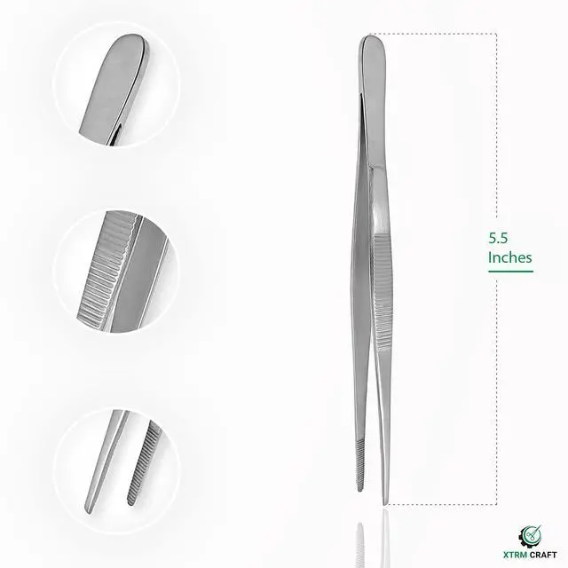 Alt view image 4 of 7 - Thumb Dressing Forceps, Mulipurpose Tweezer Stainless Steel, Serrated Tip Straight 5.5 Inch