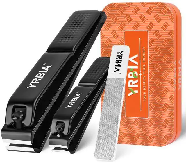 Main image of Nail Clippers with Glass Nail File, YRBIA Ultra Sharp Nail Clipper Set, Professional Fingernail & Toenail Clippers Nail Cutter for Men and Women (Black)