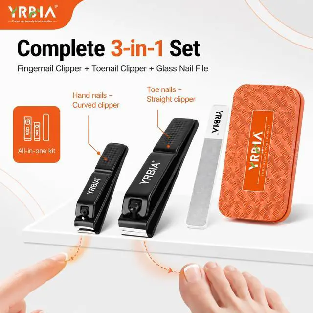 Alt view image 2 of 7 - Nail Clippers with Glass Nail File, YRBIA Ultra Sharp Nail Clipper Set, Professional Fingernail & Toenail Clippers Nail Cutter for Men and Women (Black)