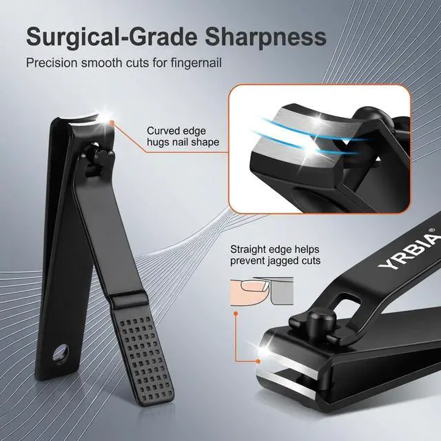 Alt view image 3 of 7 - Nail Clippers with Glass Nail File, YRBIA Ultra Sharp Nail Clipper Set, Professional Fingernail & Toenail Clippers Nail Cutter for Men and Women (Black)