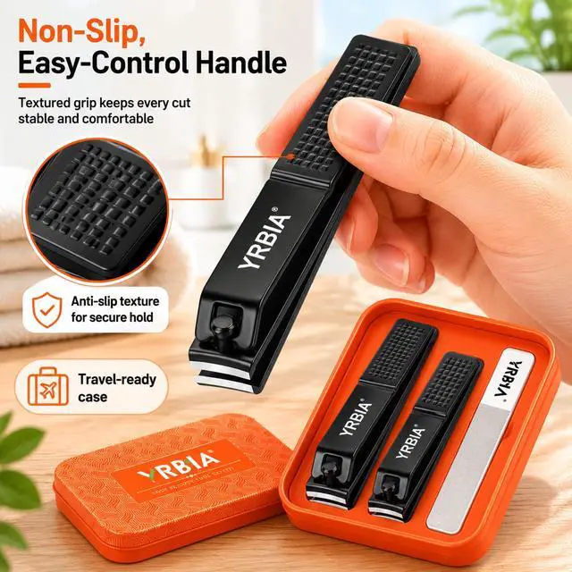 Alt view image 7 of 7 - Nail Clippers with Glass Nail File, YRBIA Ultra Sharp Nail Clipper Set, Professional Fingernail & Toenail Clippers Nail Cutter for Men and Women (Black)