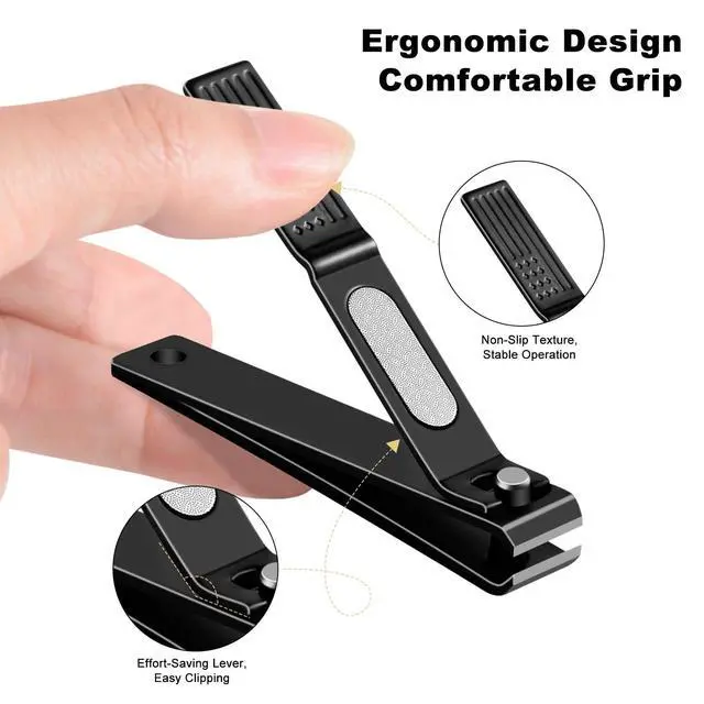 Alt view image 4 of 7 - Nail Clippers Set, Ultra Sharp Sturdy Fingernail and Toenail Clipper by American Flag Pattern Handle,Built-in Nail File Stainless Steel Nail Clipper Cutter for Men and Women,Black,2-Pack