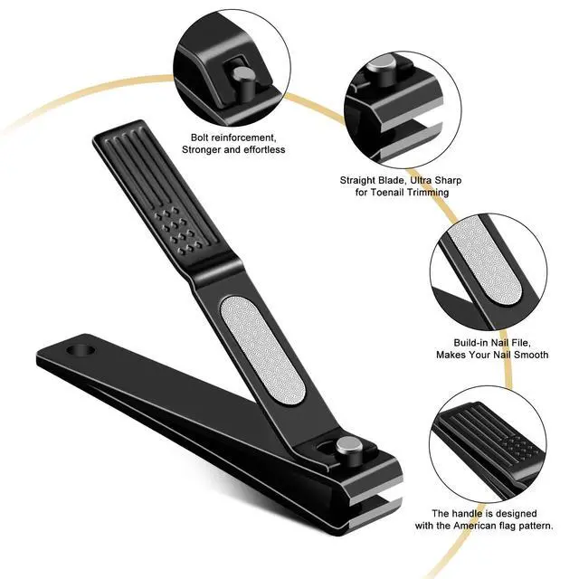 Alt view image 2 of 7 - Nail Clippers Set, Ultra Sharp Sturdy Fingernail and Toenail Clipper by American Flag Pattern Handle,Built-in Nail File Stainless Steel Nail Clipper Cutter for Men and Women,Black,2-Pack