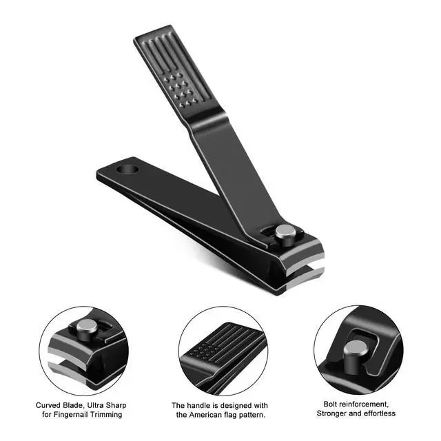 Alt view image 3 of 7 - Nail Clippers Set, Ultra Sharp Sturdy Fingernail and Toenail Clipper by American Flag Pattern Handle,Built-in Nail File Stainless Steel Nail Clipper Cutter for Men and Women,Black,2-Pack