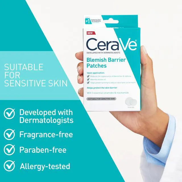 Alt view image 5 of 7 - CeraVe Hydrocolloid Pimple Patches with Niacinamide, Ultra-Thin, 22ct | Absorbs Oil with Niacinamide and Ceramides, Ultra-Thin Acne Patches That Blend Into All Skin Tones, For Sensitive Skin