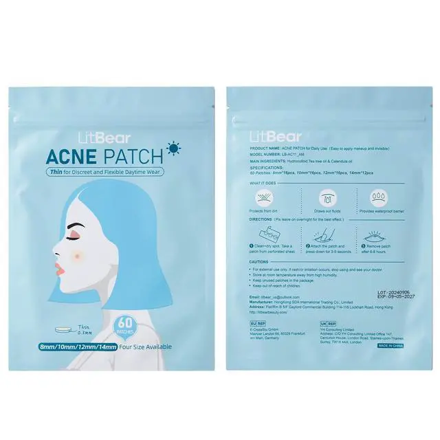 Alt view image 7 of 7 - LitBear Acne Pimple Patches- Day and Night 4 Sizes 180 Dots Thin & Thick Hydrocolloid Patches with Witch Hazel, Tea Tree & Calendula Oil, Pimple Stickers for Covering Zits, Spots, Acne Dots