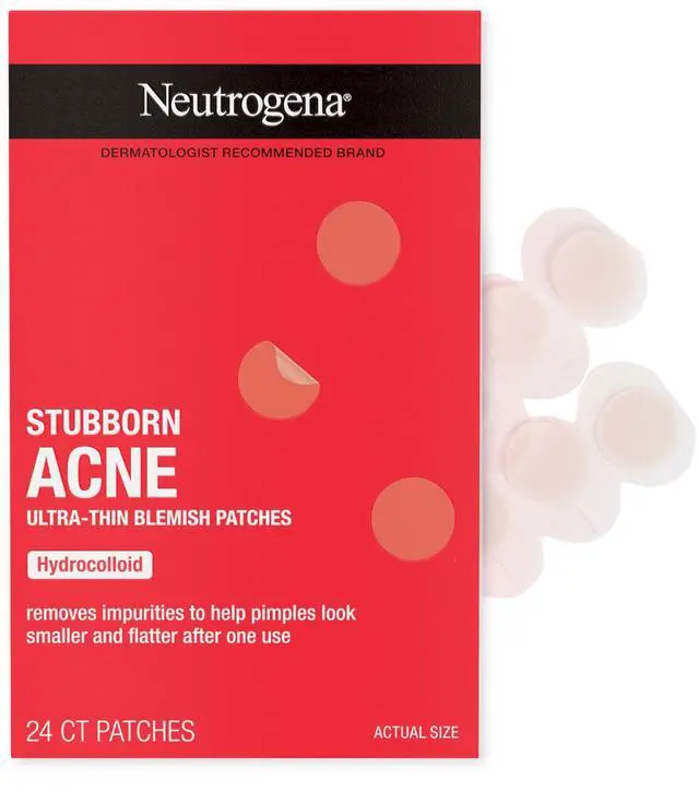 Main image of Neutrogena Stubborn Acne Patches, Ultra-Thin Pimple Patches, 24 Ct | Hydrocolloid Absorbs Impurities, Ultra-Thin, Works Overnight, Pimple Patches