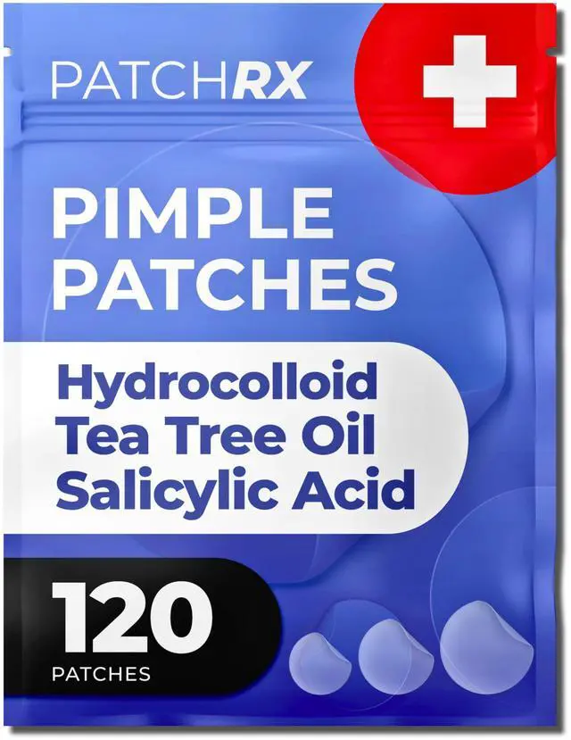 Main image of PatchRx Salicylic Pimple Patches (120 Pack), Salicylic Acid Acne Patches with Tea Tree Oil - Zit Patch and Pimple Stickers for Face for Skin Care - Salicylic Acid Acne Dots (Packaging May Vary)
