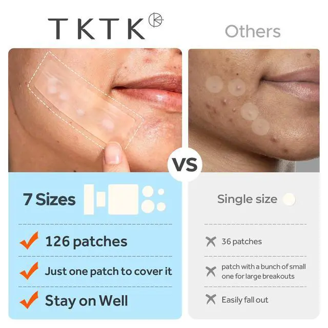 Alt view image 5 of 7 - TKTK Large Pimple Patches for Face & Body Zit Breakouts, 7 Sizes 126 Count | XL Acne Patch, for Chin, Forehead, Chest, Back, Big Hydrocolloid Bandages, Square / Strip / Dot Shapes, for All Skin Types