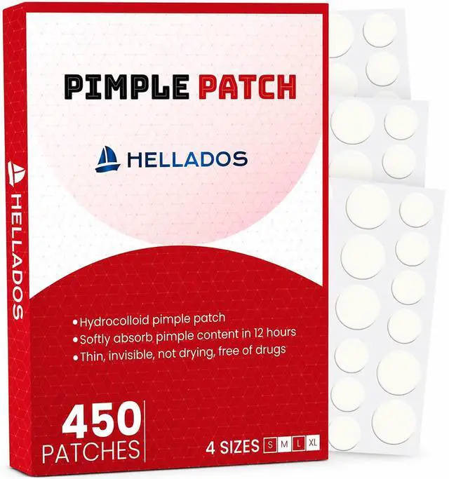 Main image of Hellados 450 Pimple Patches For Face, 4 Size Acne Patches, Hydrocolloid Zit Patches, Blemish Patches, Spot Stickers with Tea Tree Oil and Calendula Oil