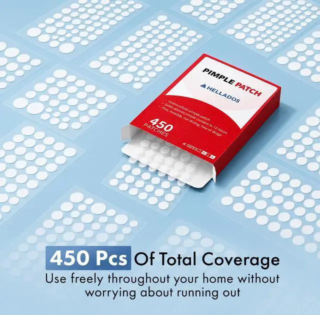 Alt view image 2 of 7 - Hellados 450 Pimple Patches For Face, 4 Size Acne Patches, Hydrocolloid Zit Patches, Blemish Patches, Spot Stickers with Tea Tree Oil and Calendula Oil