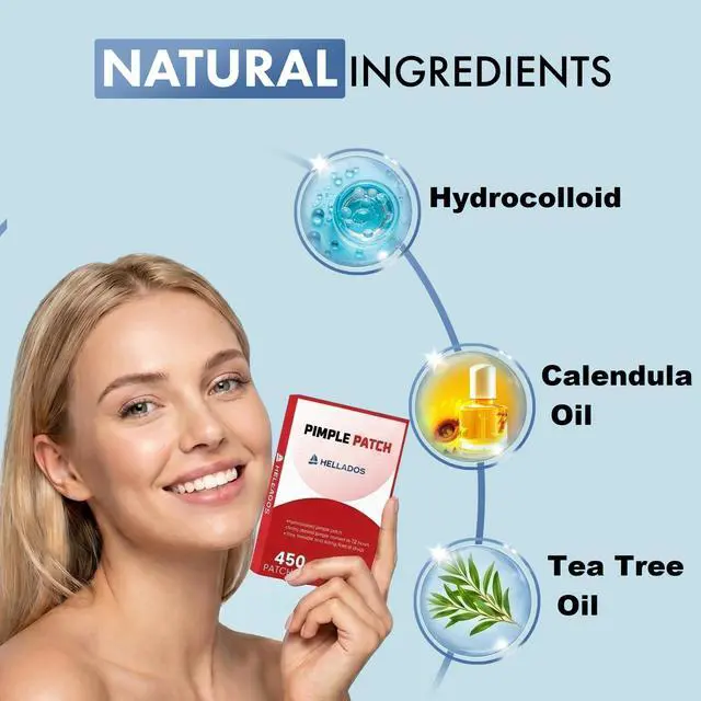 Alt view image 5 of 7 - Hellados 450 Pimple Patches For Face, 4 Size Acne Patches, Hydrocolloid Zit Patches, Blemish Patches, Spot Stickers with Tea Tree Oil and Calendula Oil