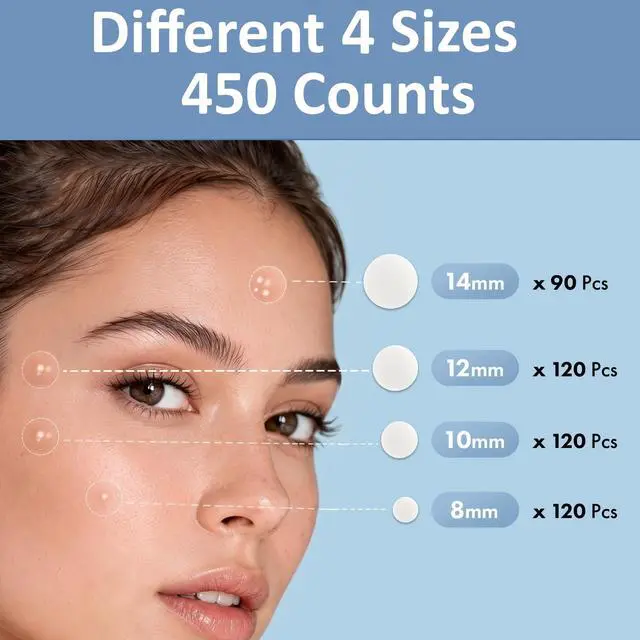 Alt view image 6 of 7 - Hellados 450 Pimple Patches For Face, 4 Size Acne Patches, Hydrocolloid Zit Patches, Blemish Patches, Spot Stickers with Tea Tree Oil and Calendula Oil