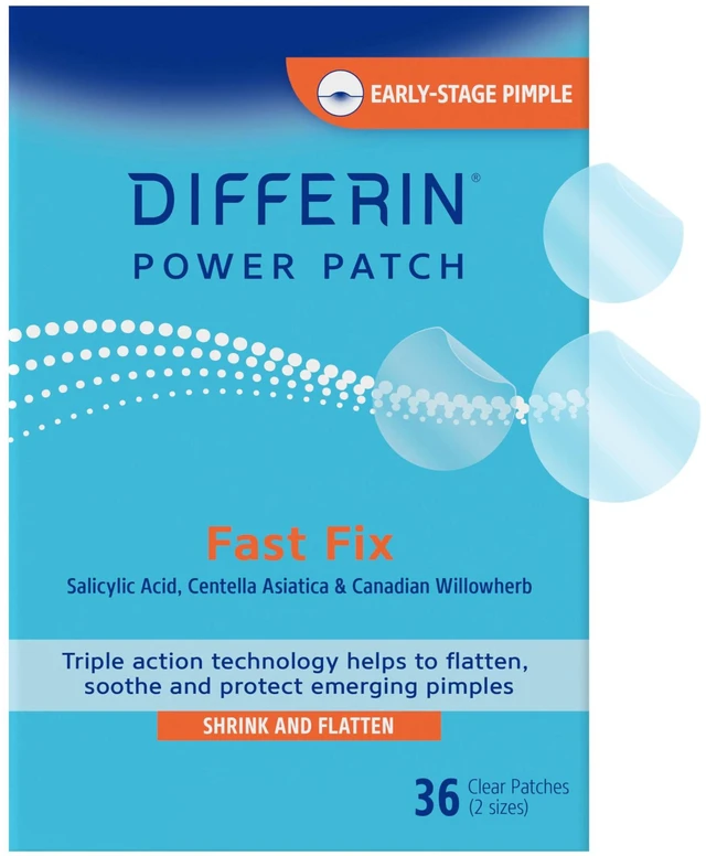Main image of Differin Acne Treatment Pimple Patches, Salicylic Acid & Centella, 36ct | Hydrocolloid Acne Spot Treatment, Salicylic Acid + Centella, Day & Night, Fast-Acting, Dermatologist Tested, Acne-Prone Skin