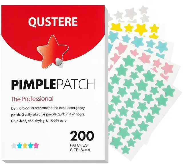 Main image of QUSTERE Pimple Patches for Face, Hydrocolloid Acne Patches, Cute Star Zit Covers, Colorful Spot Stickers with Tea Tree, Salicylic Acid & Cica Oil| 3 Sizes (10mm, 12mm & 14mm) |200 Count