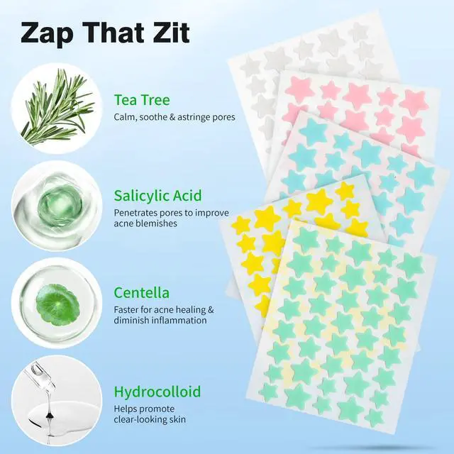 Alt view image 3 of 7 - QUSTERE Pimple Patches for Face, Hydrocolloid Acne Patches, Cute Star Zit Covers, Colorful Spot Stickers with Tea Tree, Salicylic Acid & Cica Oil| 3 Sizes (10mm, 12mm & 14mm) |200 Count
