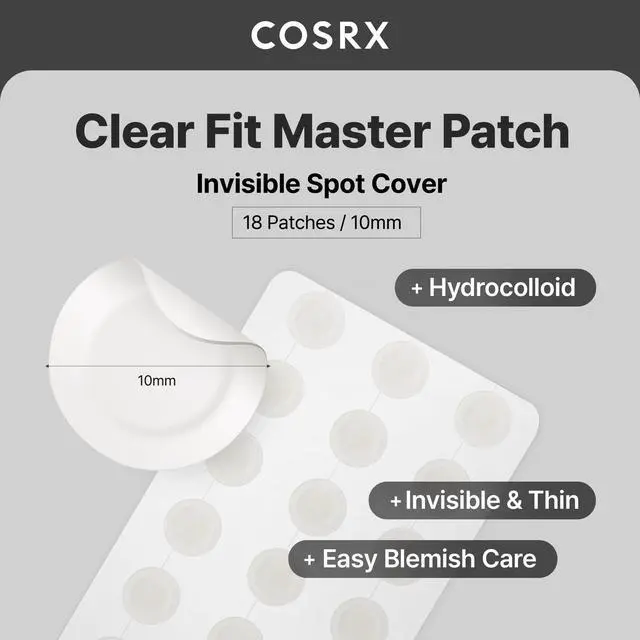 Alt view image 2 of 7 - COSRX Clear Fit Invisible Master Patch, Ultra-Thin Spot Cover (18 Counts) | Seamless Hydrocolloid Pimple Stickers for Invisible Spot Coverage, Quick & Easy Blemish Care, Korean Skin Care, Pore Care