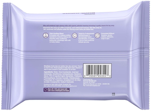 Alt view image 6 of 7 - Neutrogena Night Calming Makeup Remover Wipes, 25 ct | Ultra-Soft Micellar Nighttime Cleansing Wipes Remove Makeup with A Relaxing Scent, Hypoallergenic, Plant-Based Cloth