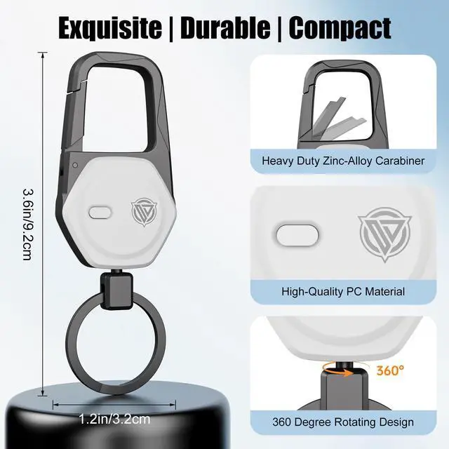 Alt view image 5 of 7 - Oaridey Keychain, Works with Apple Find My, Carabiner Car Key Chain with GPS Tracker, Heavy Duty Key Finder for Luggage, Bags, Anti-Lost Key Tracker with 2-Year Battery Life, High-Precision, White