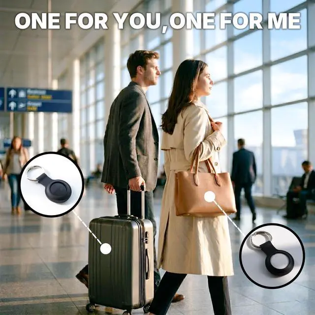 Alt view image 2 of 6 - 2-Pack Bluetooth Tracker Tags Black & White for Android, Works with Google Find Hub Key Finder with 105dB Loud Alarm, Ultra Thin, 2 Silicone Keyring Cases & 2 Extra CR2032 Batteries Included