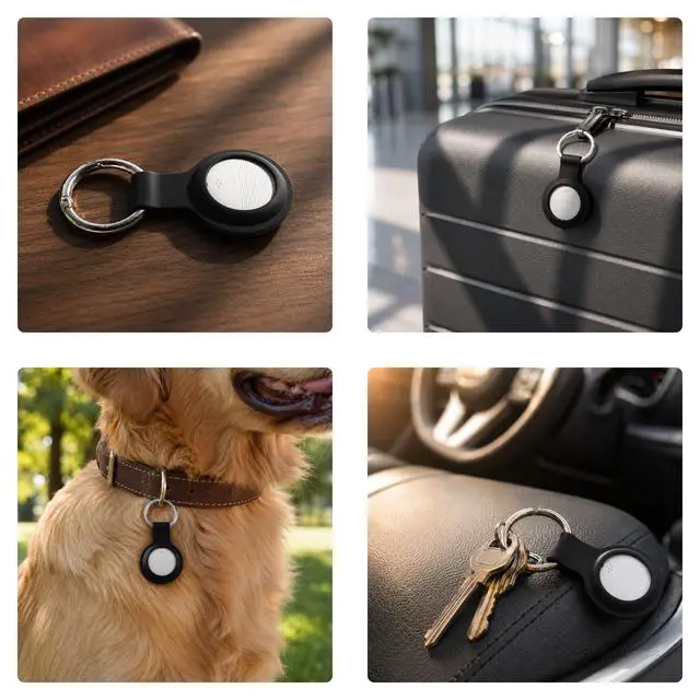 Alt view image 4 of 6 - 2-Pack Bluetooth Tracker Tags Black & White for Android, Works with Google Find Hub Key Finder with 105dB Loud Alarm, Ultra Thin, 2 Silicone Keyring Cases & 2 Extra CR2032 Batteries Included