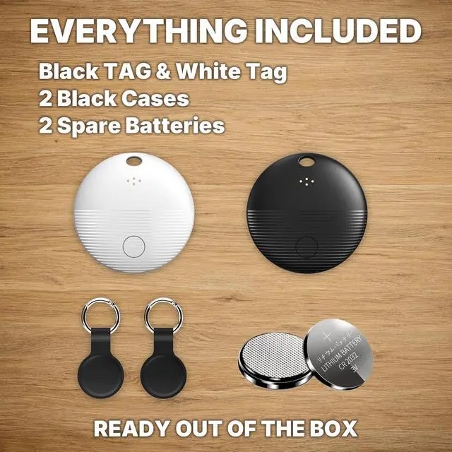 Alt view image 5 of 6 - 2-Pack Bluetooth Tracker Tags Black & White for Android, Works with Google Find Hub Key Finder with 105dB Loud Alarm, Ultra Thin, 2 Silicone Keyring Cases & 2 Extra CR2032 Batteries Included
