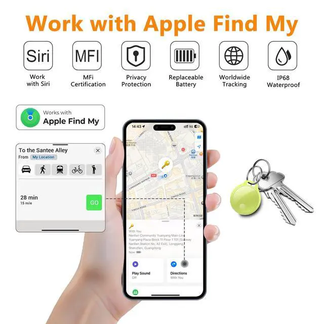 Alt view image 2 of 7 - Air Tracker Tags-4 Pack: Smart Bluetooth Tracker, Compatible with Apple Find My APP (iOS Only) Replaceable Battery, IP67 Waterproof, Suitable for Luggage, Wallets, Backpacks, Keys Tracking Tag