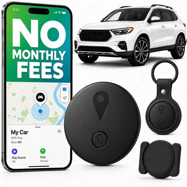 Main image of GPS Tracker for Vehicles, Mini Hidden Magnetic Car Locator with Real-Time Tracking, Works with Apple Find My, No Monthly Fee or SIM Card, IP67 Waterproof, 365-Day Battery, iOS Only, Black