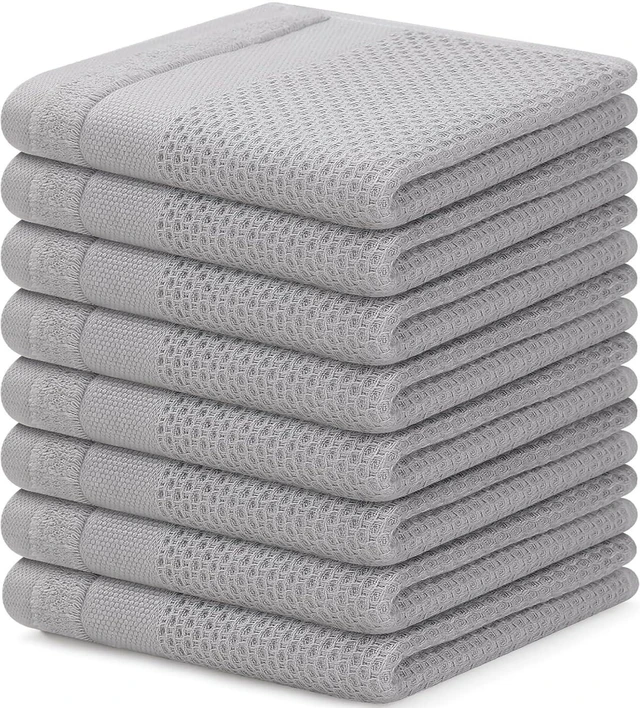 Main image of Homaxy 100% Cotton Dish Cloths, 8 Pack - 12 x 12 Inches, Light Grey | Waffle Weave Super Soft and Absorbent Dish Towels Quick Drying Dishcloths, 12 x 12 Inches