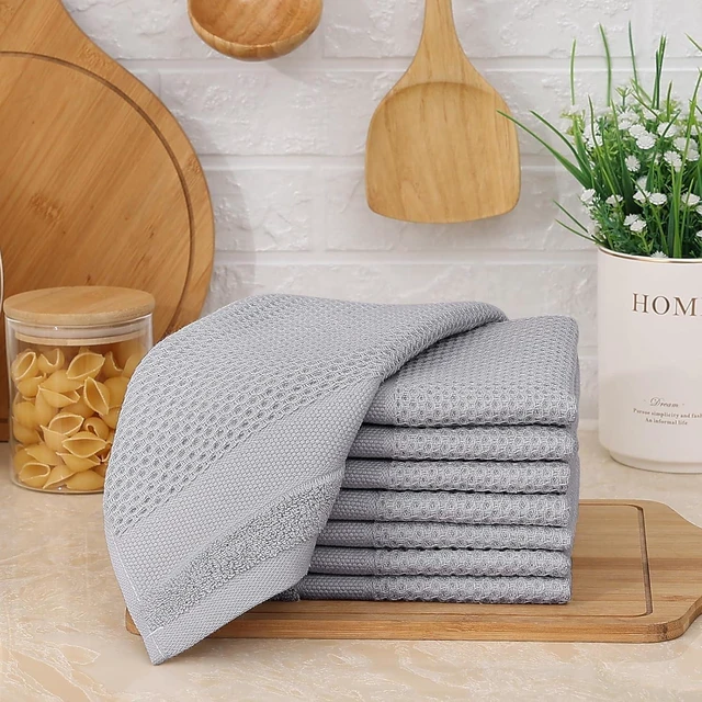Alt view image 4 of 4 - Homaxy 100% Cotton Dish Cloths, 8 Pack - 12 x 12 Inches, Light Grey | Waffle Weave Super Soft and Absorbent Dish Towels Quick Drying Dishcloths, 12 x 12 Inches