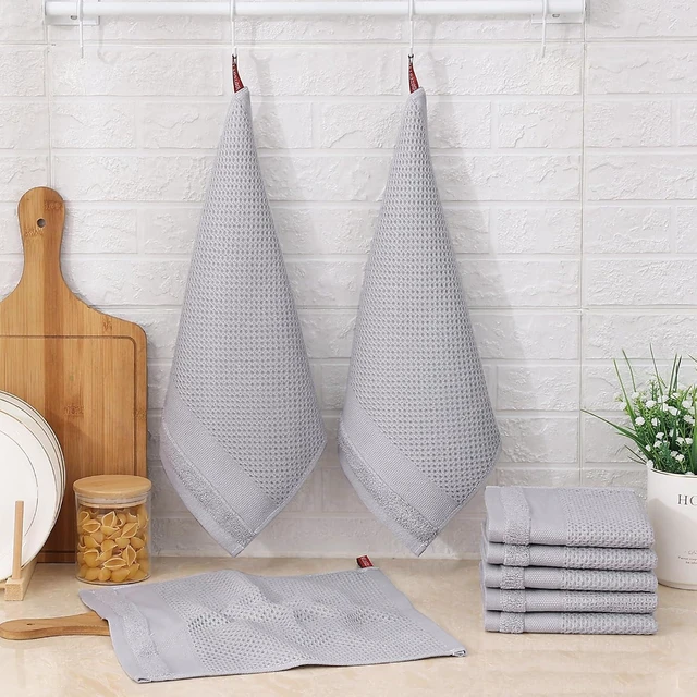 Alt view image 3 of 4 - Homaxy 100% Cotton Dish Cloths, 8 Pack - 12 x 12 Inches, Light Grey | Waffle Weave Super Soft and Absorbent Dish Towels Quick Drying Dishcloths, 12 x 12 Inches
