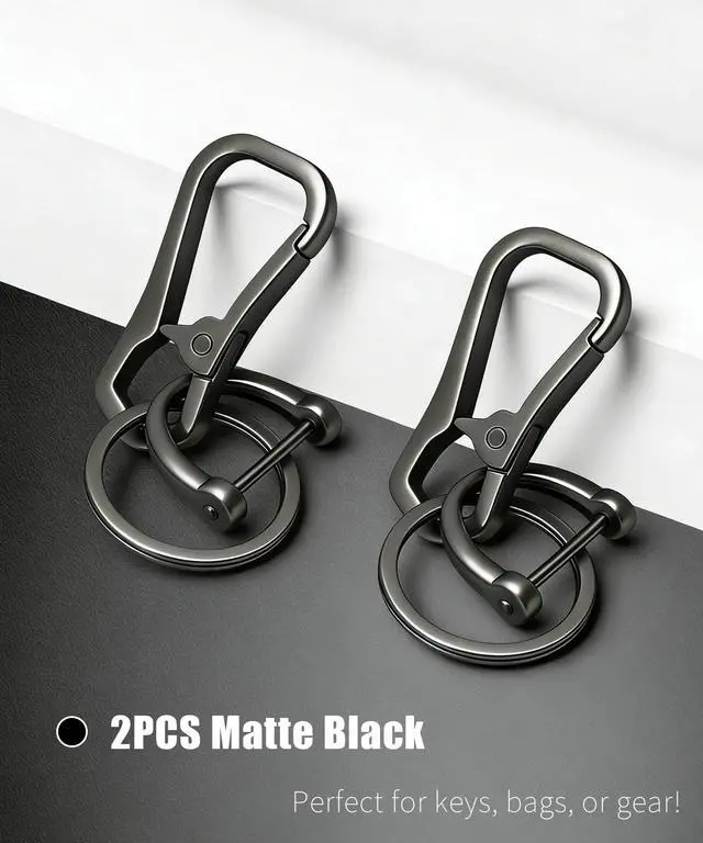 Alt view image 2 of 7 - hejojoyzao Metal Key Chain Carabiner Clip with Key Ring and D Ring | Heavy duty build, full accessory packs, quick release, multi purpose hook, belt loop holder, separate home and car fob sets