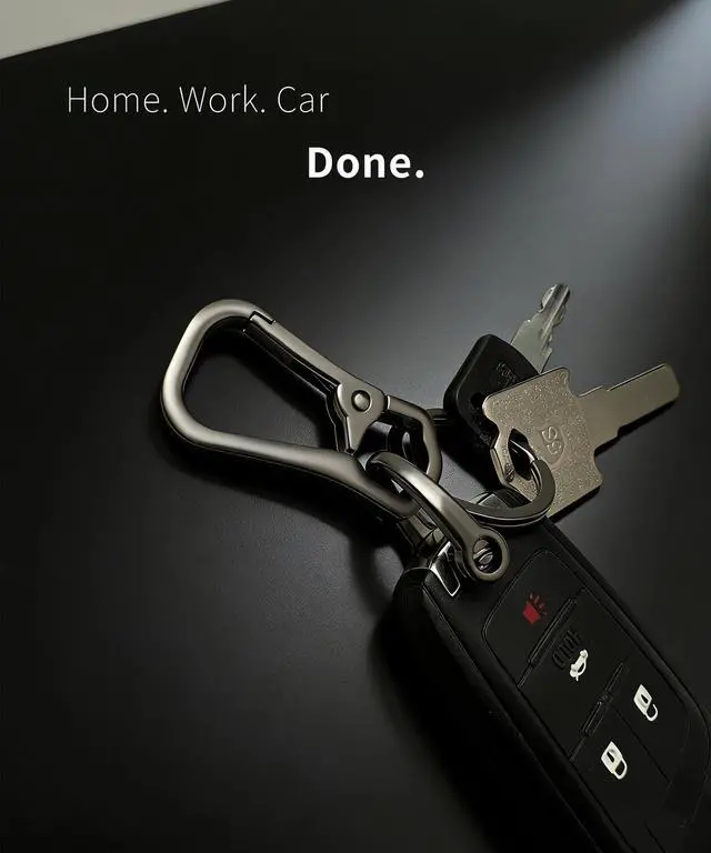 Alt view image 4 of 7 - hejojoyzao Metal Key Chain Carabiner Clip with Key Ring and D Ring | Heavy duty build, full accessory packs, quick release, multi purpose hook, belt loop holder, separate home and car fob sets