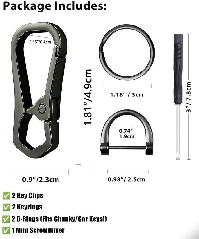 Alt view image 5 of 7 - hejojoyzao Metal Key Chain Carabiner Clip with Key Ring and D Ring | Heavy duty build, full accessory packs, quick release, multi purpose hook, belt loop holder, separate home and car fob sets