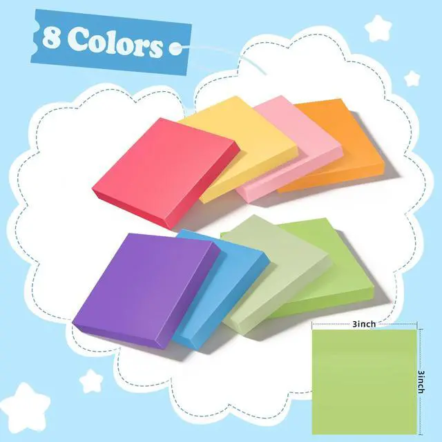 Alt view image 2 of 5 - 3x3 Inch 8 Pack Self-Stick Sticky Notes, 480 Total Sheets, Colorful Memo Pads for Home, Office & School