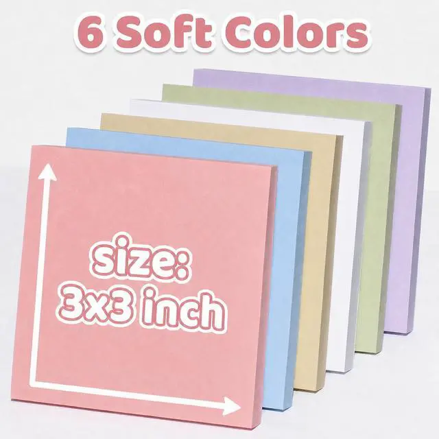 Alt view image 2 of 7 - Sticky Notes 3x3 in., Soft Colors Self-Stick Pads it, Easy to Post, 6 Pads | Sticky Notes Bulk, Back to School Supplies, Memo Pads Office, Study, Reminders and To Do Lists, 100 Sheets/Pad