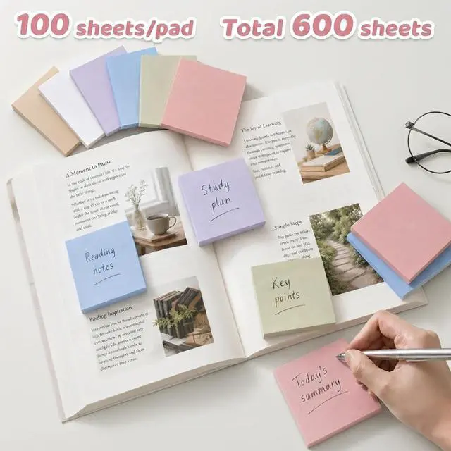 Alt view image 3 of 7 - Sticky Notes 3x3 in., Soft Colors Self-Stick Pads it, Easy to Post, 6 Pads | Sticky Notes Bulk, Back to School Supplies, Memo Pads Office, Study, Reminders and To Do Lists, 100 Sheets/Pad