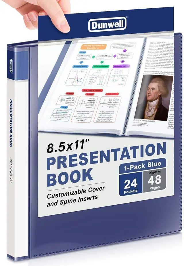 Main image of Dunwell Presentation Binder 24-Pocket, Displays 48 Pages, 8.5x11 Portfolio Binder with Plastic Sleeves, Storage and Organizer for Documents, Certificates, Projects, Photos (Blue)