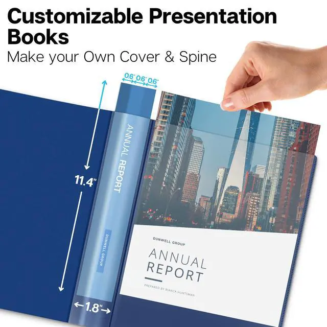 Alt view image 2 of 7 - Dunwell Presentation Binder 24-Pocket, Displays 48 Pages, 8.5x11 Portfolio Binder with Plastic Sleeves, Storage and Organizer for Documents, Certificates, Projects, Photos (Blue)
